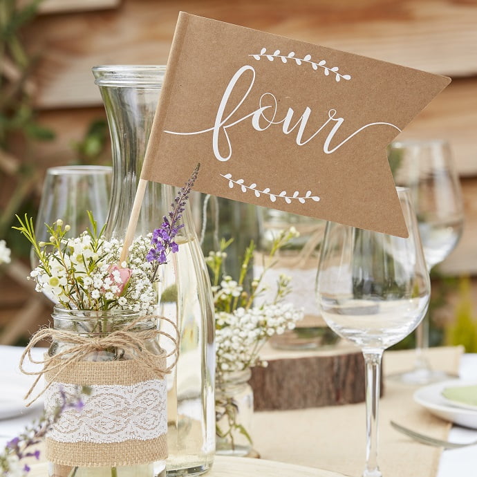 Flag and Stand Wedding Table Number Idea