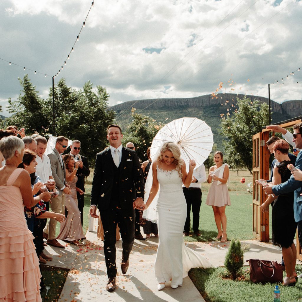 Bridal Couple walk down the aisle at The Nut Farm