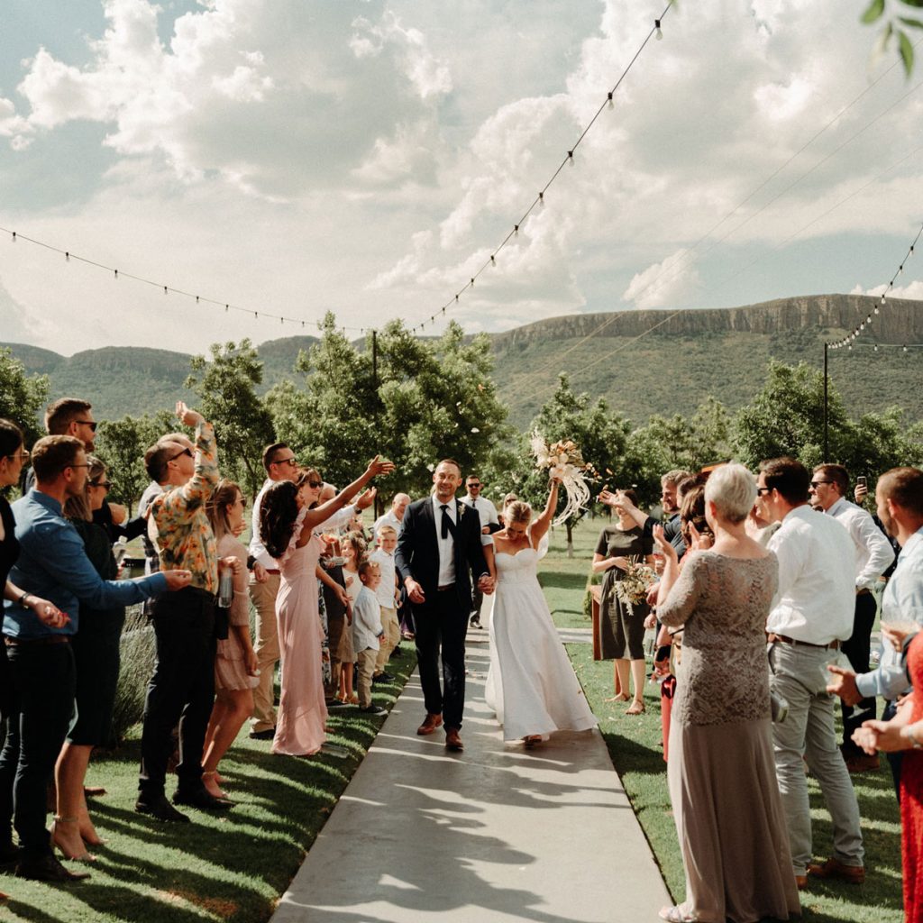 Bridal Couple walk down the aisle at The Nut Farm