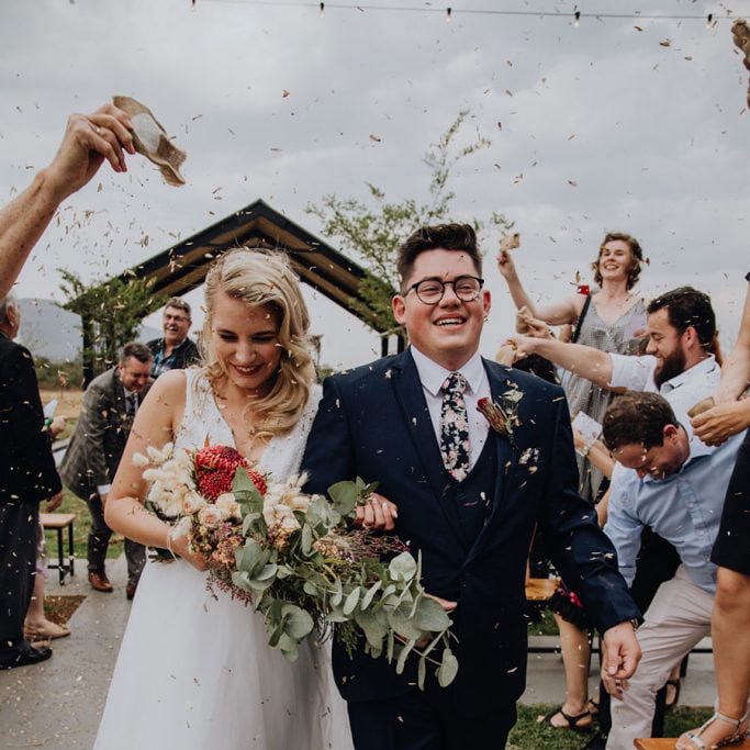 Bridal Couple walk down the aisle at The Nut Farm