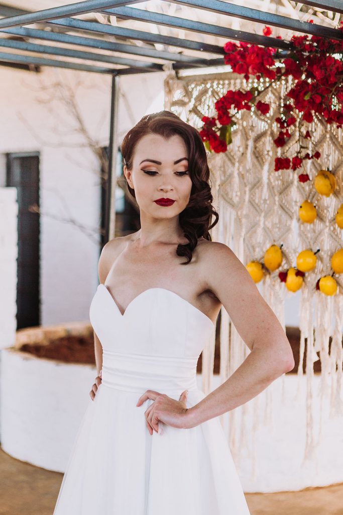 Bride at macrame at The Nut Farm canape area