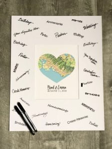 Sign a frame with a memento photo inside or map